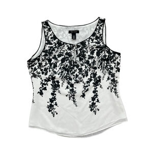 Women's White House Black Market Black & White Floral Sleeveless Blouse M